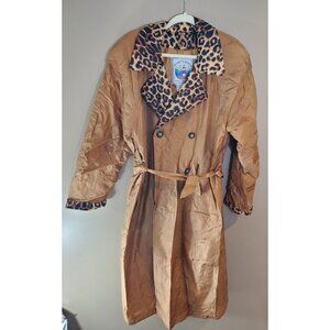 Atlantic Beach 100% Silk Shell Cheetah Print Trench Coat Sz L